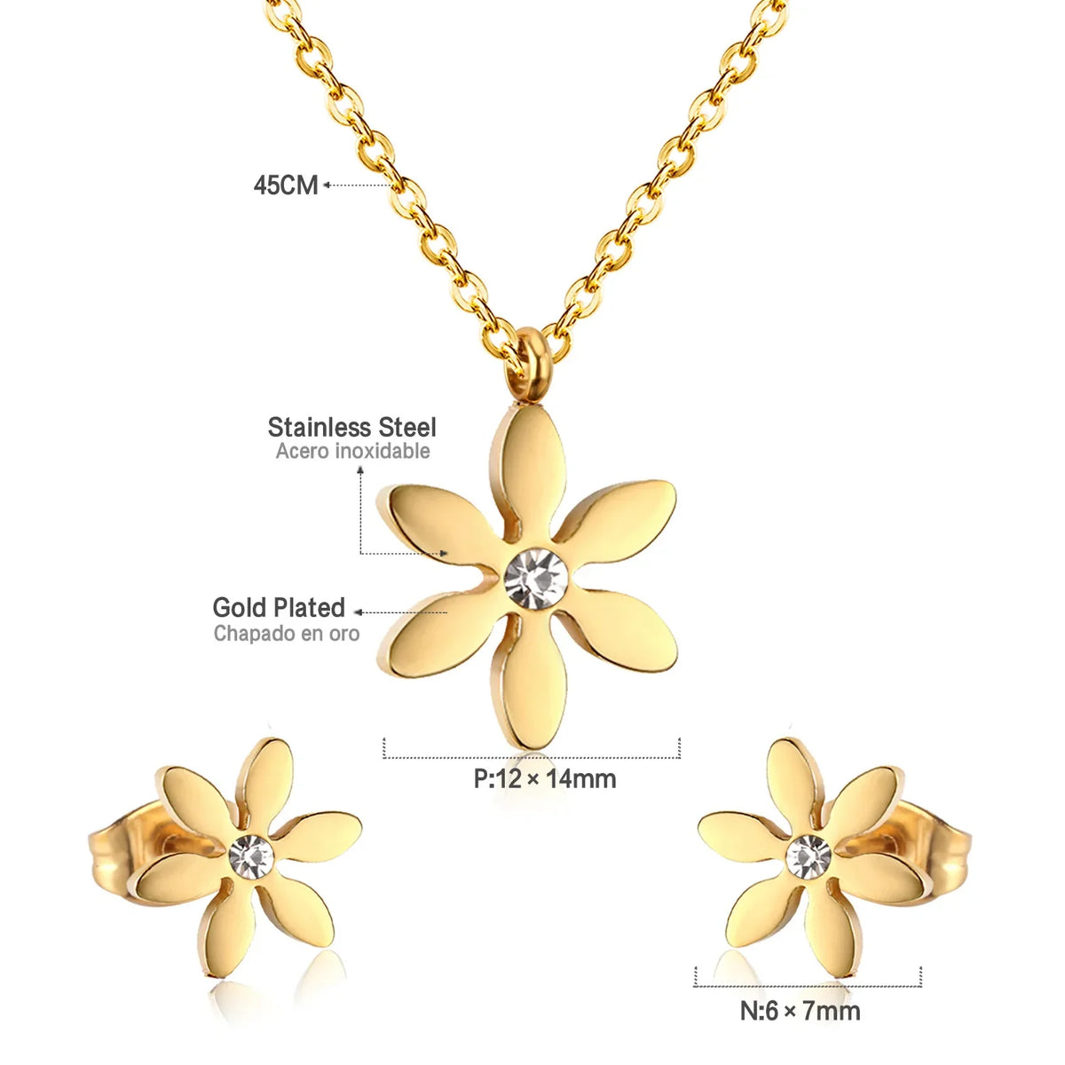 LUXUKISSKIDS Fashion Flower Necklace Earrings Set Jewelry Women Stainless Steel White Shell Clover Bracelet Jewelry Accessories