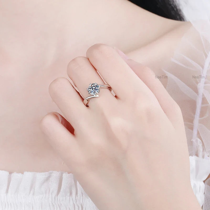 NeeTim 0.5ct-2ct Moissanite Ring Lab Diamond Ring for Women S925 Silver Snowflake Engagement Wedding Band Jewelry Certified