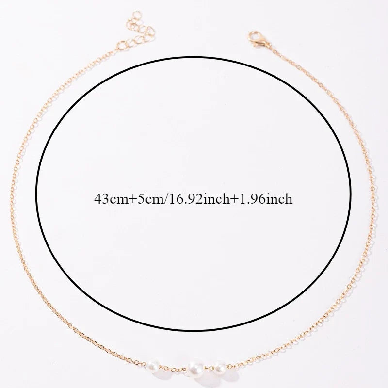 1Pcs Women's Gold Imitation Pearl Necklace Simple Luxurious Exquisite Gold Collarbone Chain Niche Style Daily Accessories