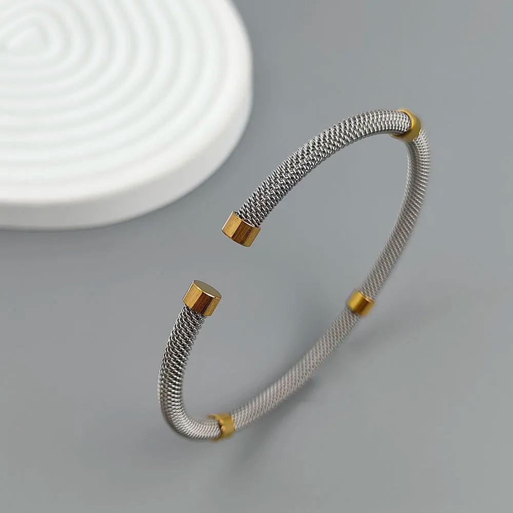 New steel wire mesh gold-plated stainless steel bracelet 18K, high quality waterproof couple bracelet, wife gift