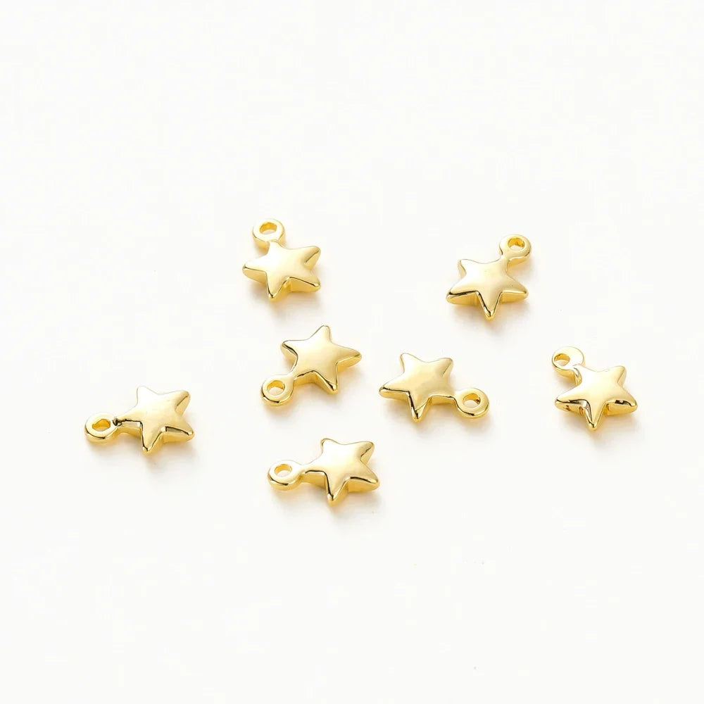 20pcs/lot 5x7MM Hole 1.0MM 14K 18K Gold Color Plated Brass Small Star Charms High Quality Pentant For Diy Jewelry Accessories