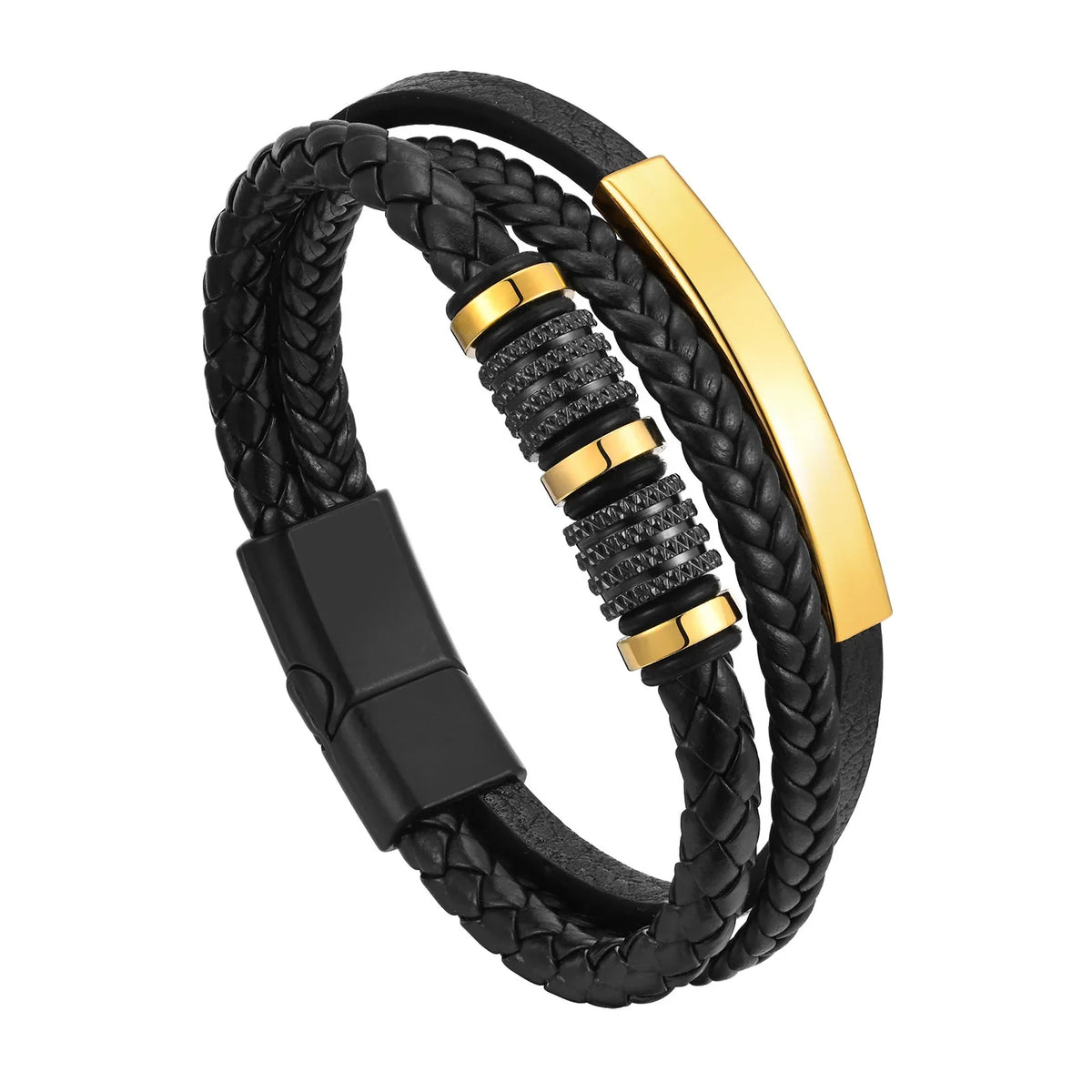 Vnox Personalized Braided Leather Bracelet for Men Handmade Triple Woven Pu Leather Bracelet Custom Name Text Jewelry Gifts