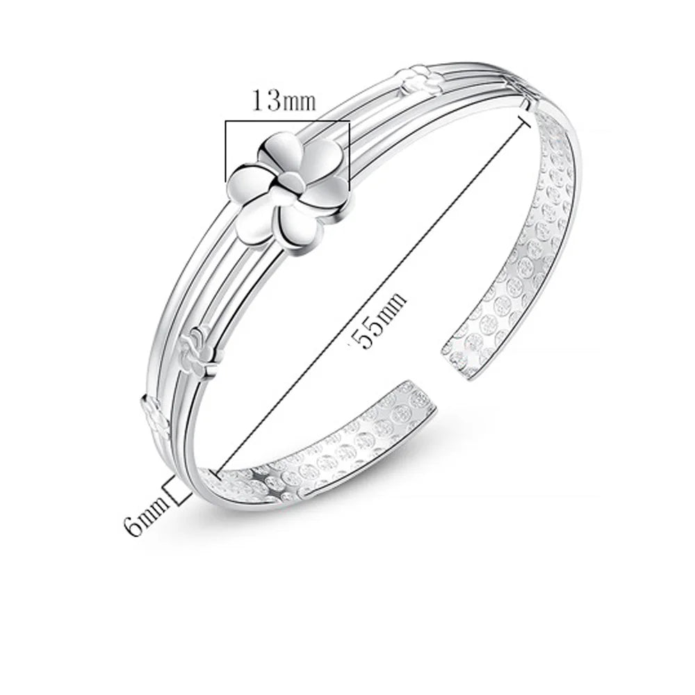 925 Sterling Silver Flower Open Bangle Hand Bracelets For Women Luxury Jewelry And Jewellery