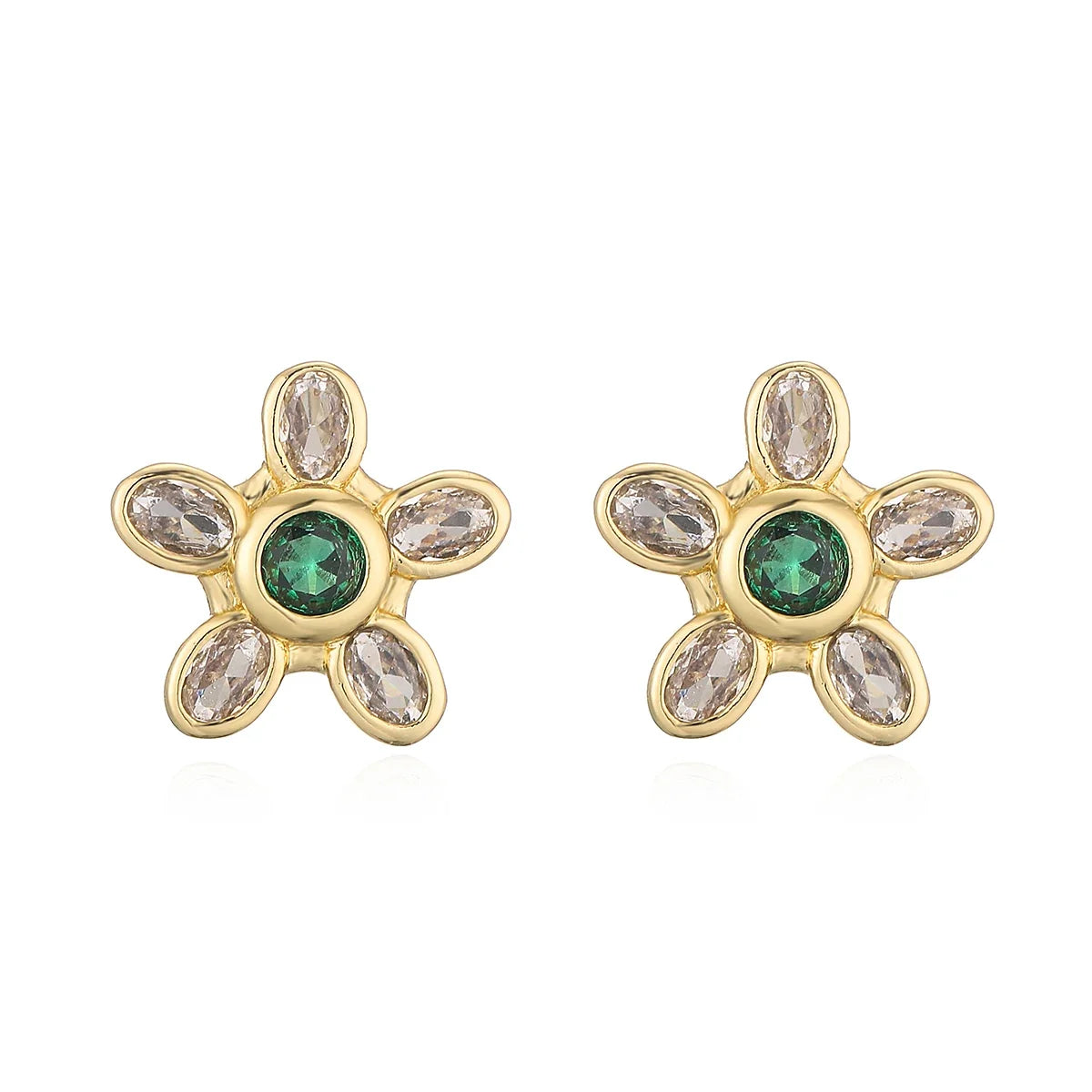 NEWBUY Delicate Gold Color Cute Flower Stud Earrings For Women Pink Green White CZ Crystal Jewelry Femme Bijoux