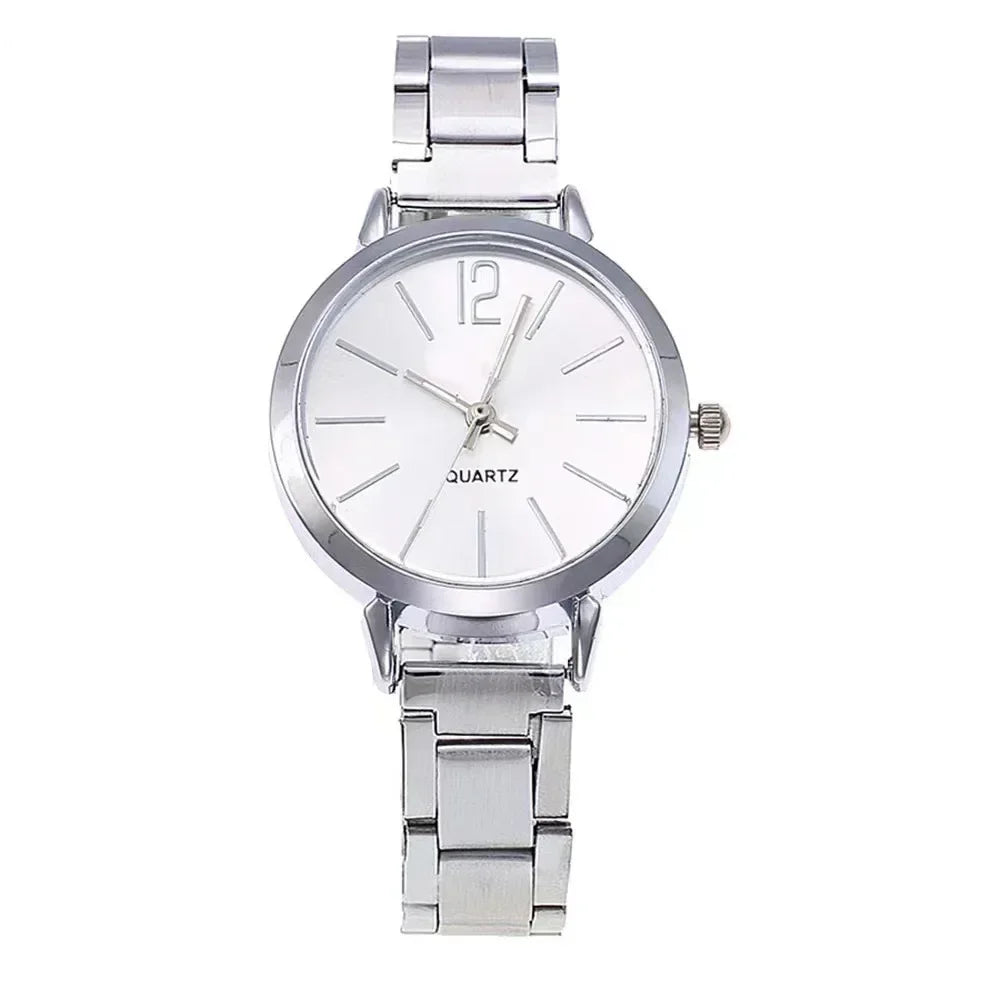 Relógio de pulso de quartzo redondo simples para mulheres, moda inoxidável, pulseira de ouro, relógios femininos, luxo,