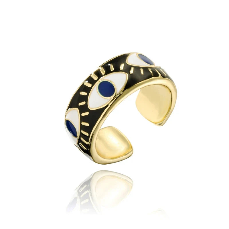 NEWBUY 2024 Fashion Gold Color Copper Wedding Jewelry AAA CZ Evil Eye Design Open Ring For Women Girl Engagement Gift