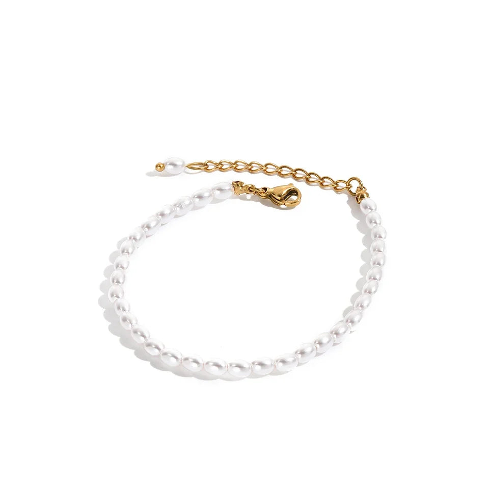 COLALA Imitation Pearl Bracelet Oval Pearl Stainless Steel Bracelet Women's Holiday Gift