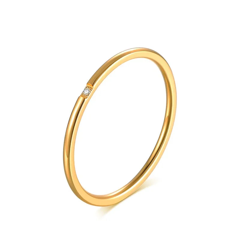 1mm Thin Stainless Steel CZ Inlay Stackable Ring Wedding Band for Women Girl Size 3-10
