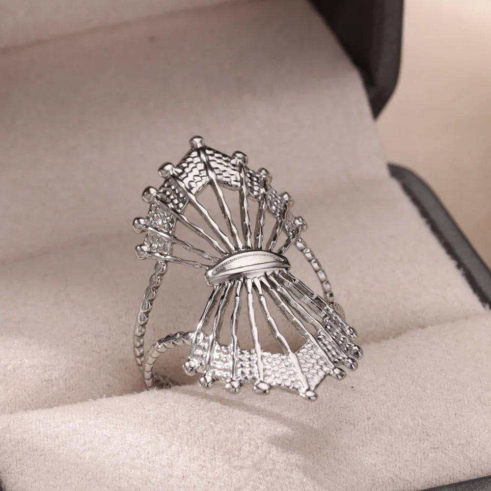 Stainless Steel Magic Mirror Rings For Women Gold Plated Aesthetic Wedding Ring Castle Flower Leaf Design Lighjt Luxury Jewelry