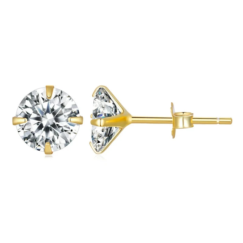 Bamoer CZ Stud Earrings 925 Sterling Silver Platinum Plated Round Cubic Zirconia Hypoallergenic Barbell Earrings 4-7mm