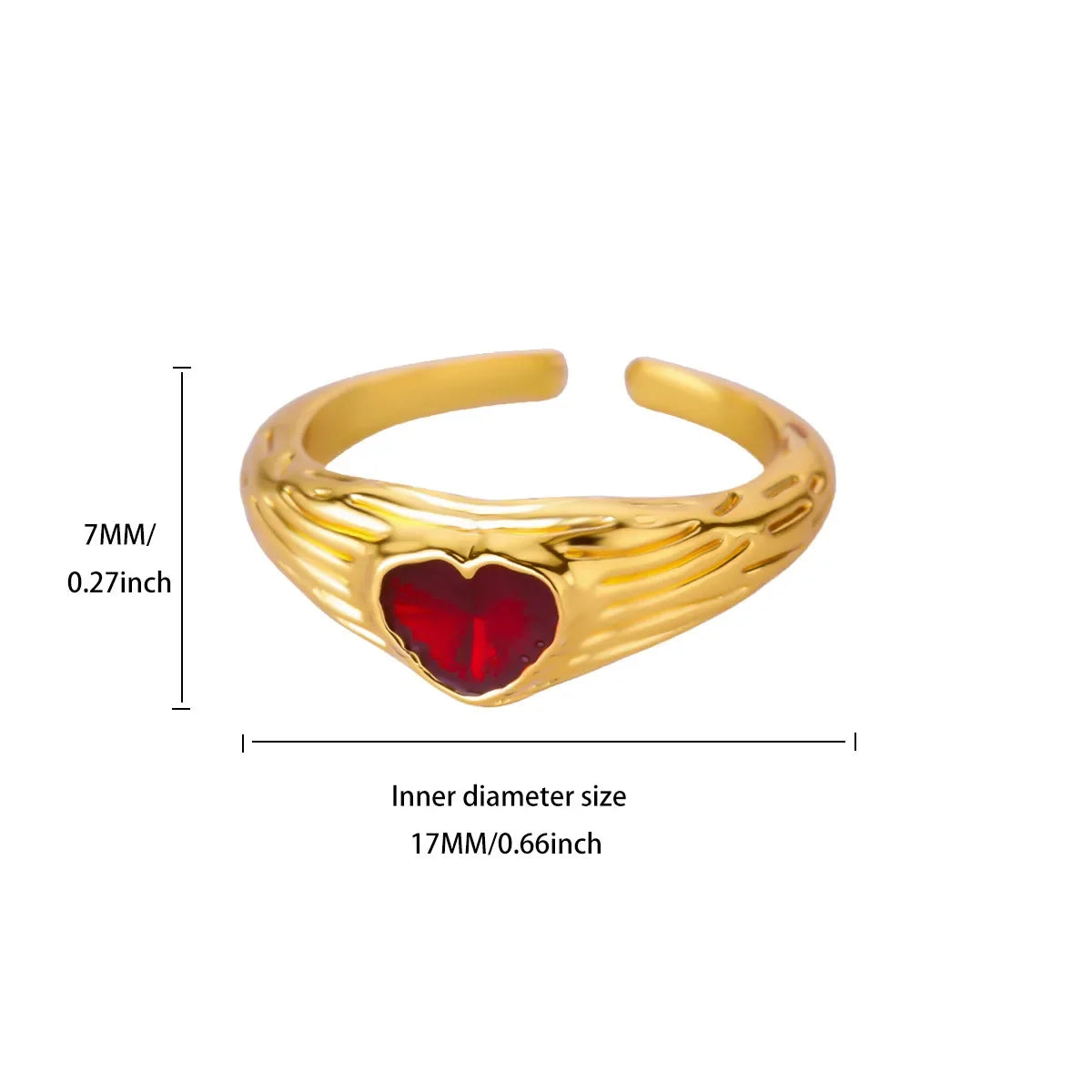 Punk Red Zircon Heart Rings for Women Stainless Steel Gold Color Cheap Open Ring 2025 New Fashion Wedding Couple Jewelry Gift