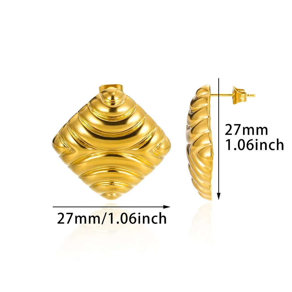 Temperament Square Texture Earring For Women Stainless Steel Gold Color Personality Trend Stud Earring Fashion Jewelry Exquisite