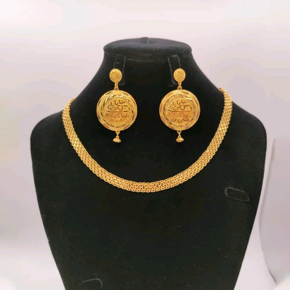 Ethiopia Gold Plated Necklace Chain for Women New Design Bold Earrings 18k Gold Color Lady Elegant Evening Party Jewelry Gift