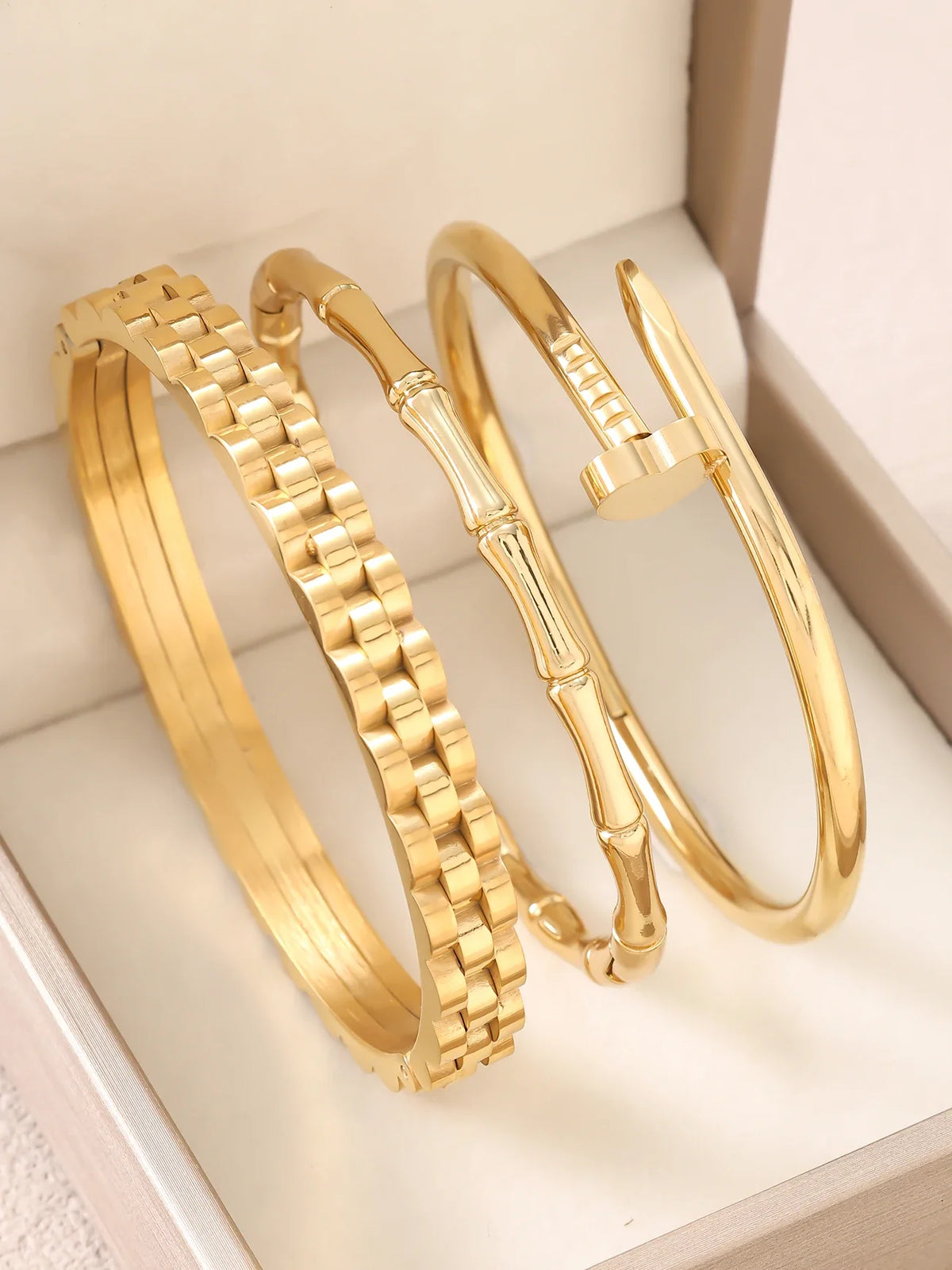 1pc 18K Gold Plated Stainless Steel Stackable Bracelet With Chain And Clover Design, Fashion Style For Women, Suitable For Casua