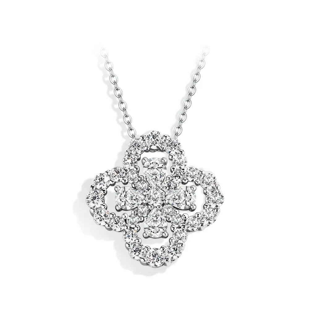 MINTYBOX S925 Silver Moissanite Diamond Loop Full Motif Pendant Clover Diamond White Gold Necklaces for Women Girls Jewelry Gift