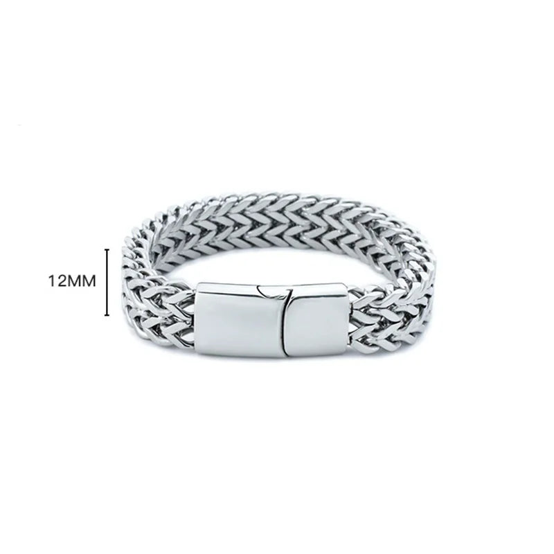 Stainless Steel Bracelet Braided Double Row Front Rear Fish Scale Alloy Magnetic Buckle Bracelet with Keel Jewelry New Model