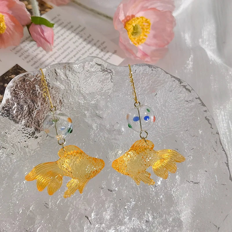 Creative Goldfish Earring Unique Transparent Goldfish Pendant Earring Cute Koi Fish Drop Earrings Personalized Jewelry Wholesale