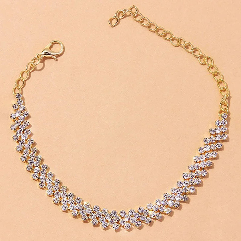 Chic Fresh Diamond-shaped Rhinestone Anklet Simple Diamond Cross Foot Decoration European and American Fashion Jewelry