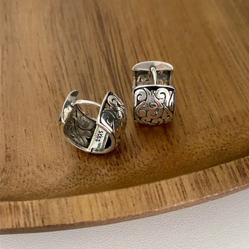 925 Sterling Silver Lucky Character Hollowed Out Cloud Earring for Women Ethnic Retro Jewelry Gift