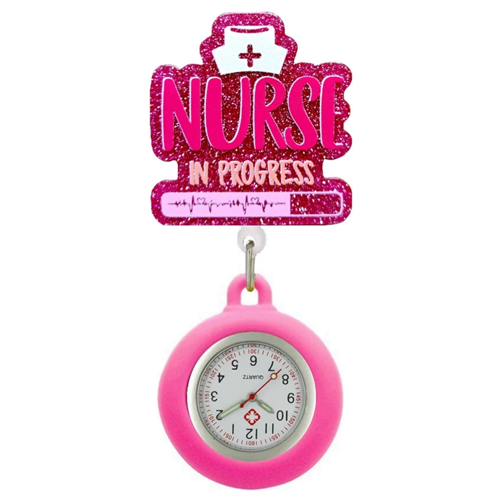 Hospital Health Care Shiny Heart Medical Icons Cartoon Lovely Nurse Doctor Clip Pocket Watches Hang Clock Gift Watch