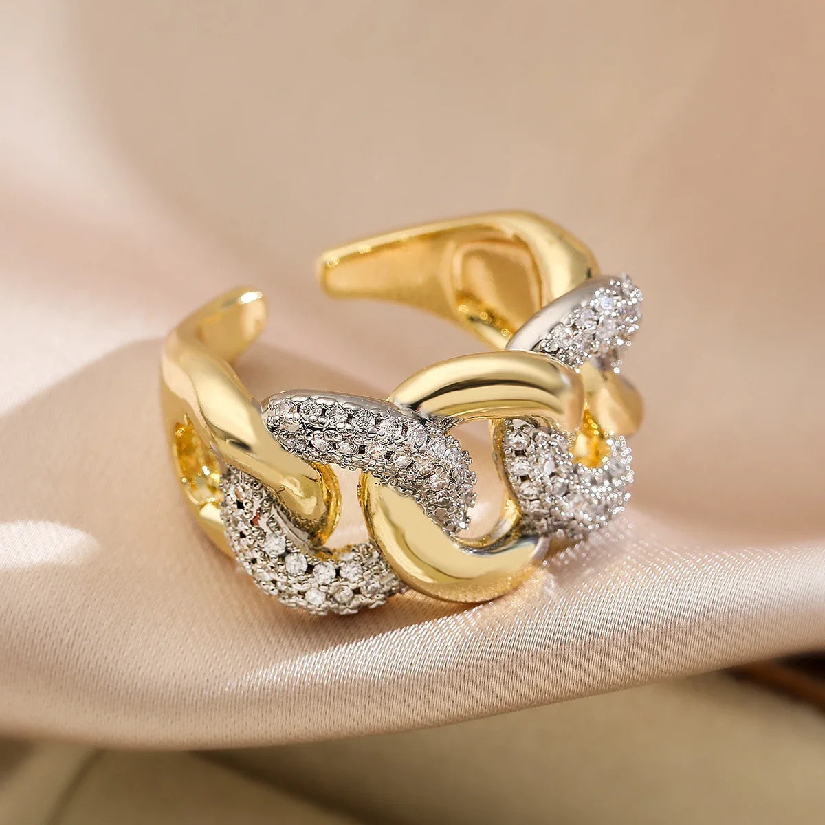 NEWBUY Brand Luxury AAA Cubic Zirconia Pave Setting Copper Jewelry Gold/Silver Mix Color Wedding Rings For Women Gift