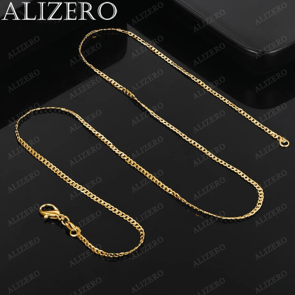 ALIZERO 18K Gold Exquisite 2mm Flat Chain Necklaces 16/18/20/22/24/26/28/30 Inches Women Men Fashion Fine Jewelry Wholesale