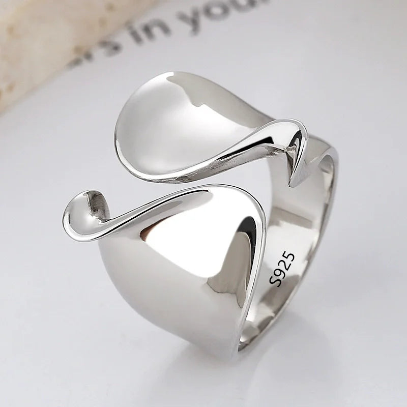 VENTFILLE 925 Sterling Silver Rings INS Fashion Hip Hop Vintage Couples Hollow Lines Punk Thai Silver Party Adjustable Jewelry