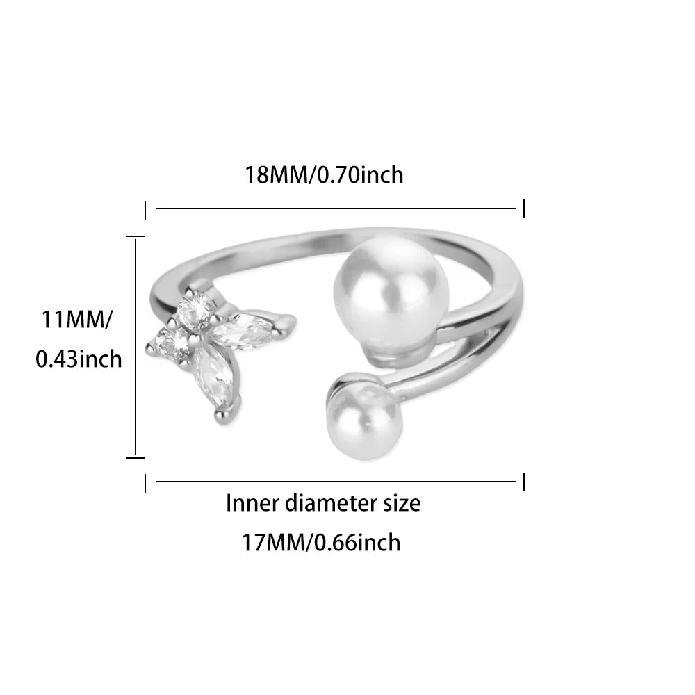 Zircon Butterfly Imitation Pearl Ring For Women Stainless Steel Gold Color Ring 2025 New Fashion Wedding Couple Jewelry Gifts