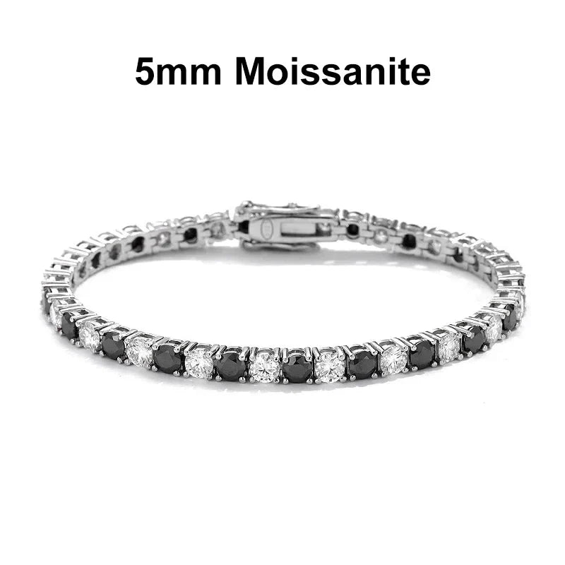 NeeTim Black and White All Moissanite Tennis Bracelets for Women Man s925 Sterling Silver Plated White Gold Hip Hop Bracelet