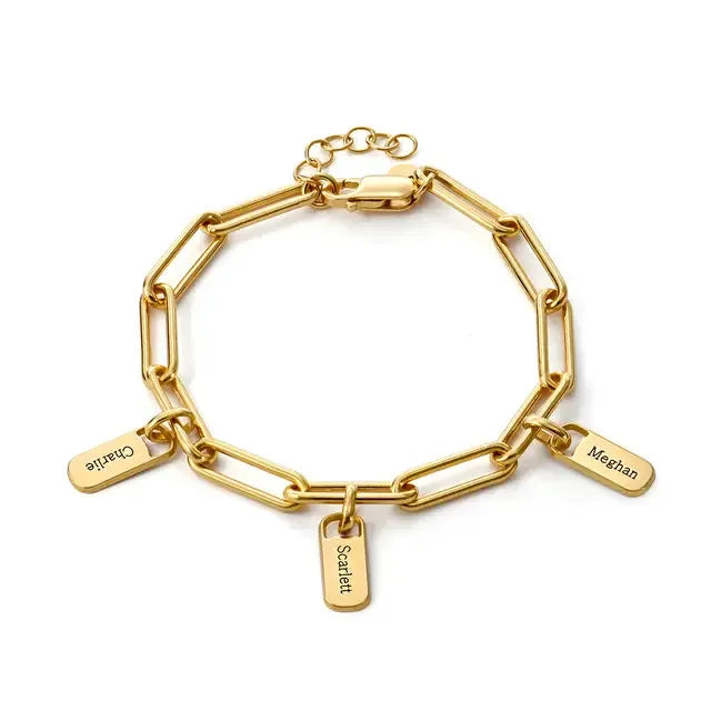MaiLun Personalized Names Women Bracelet Stainless steel Rectangle Charms Bracelet Jewelry Gift for Mom Mother's Day Gift