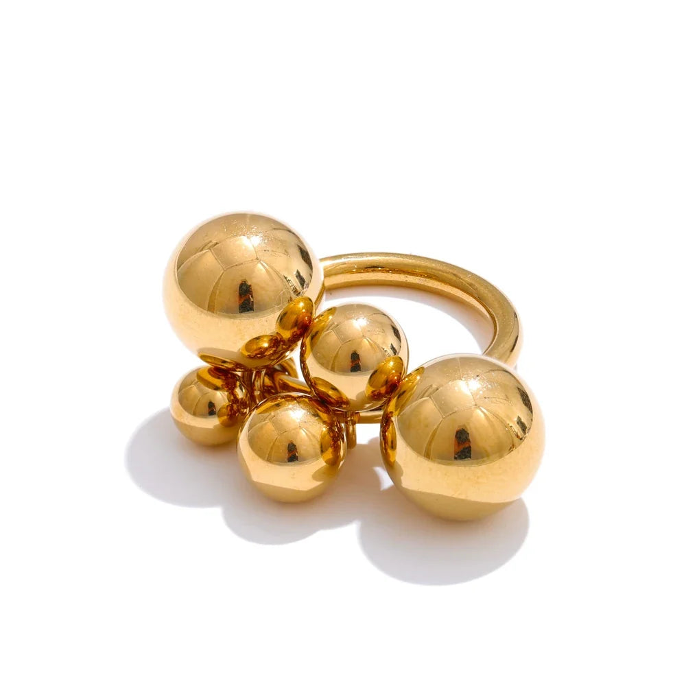 Yhpup 6789# Stainless Steel Beads Ball Handmade Ring Rust Proof 18K PVD Plated Personalized Trendy Charm Finger Jewelry 2025