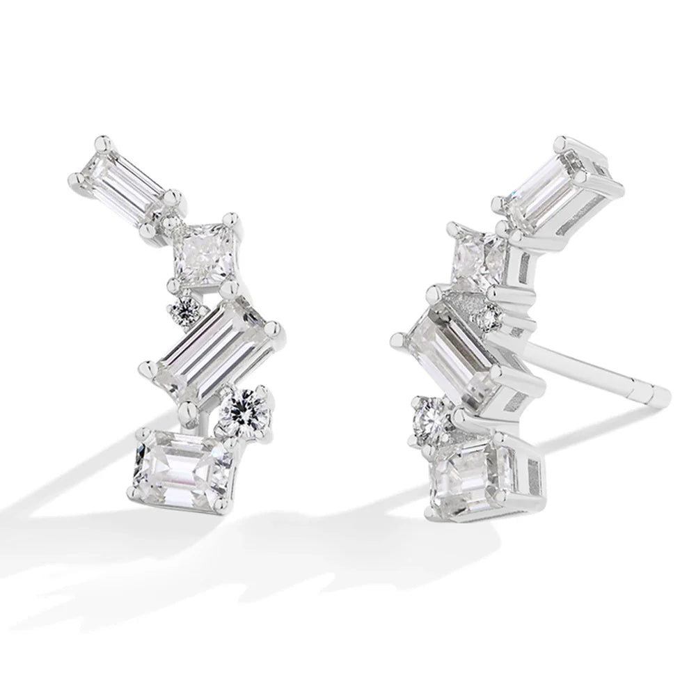 MINTYBOX Moissanite Stud Earrings for Women S925 Sterling Silver Lab Diamond Baguette shape Irregular Earring Engagement Jewelry
