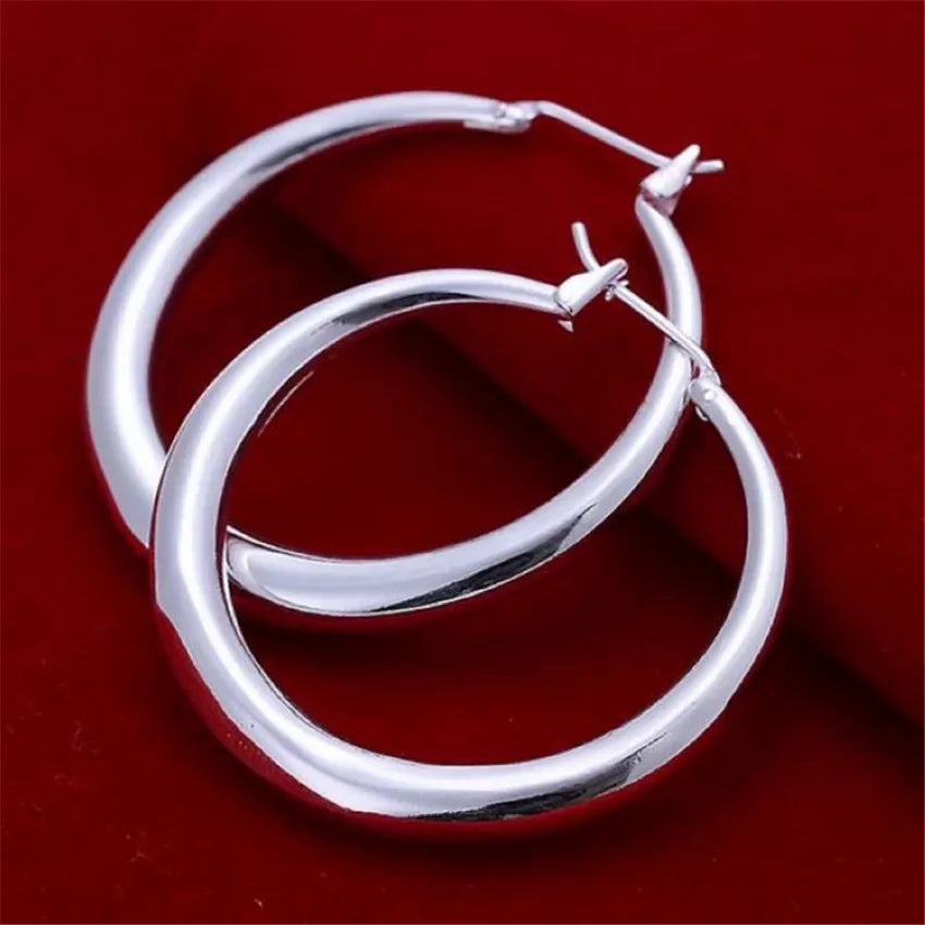 925 Sterling Silver 33mm Big Circle Round Hoop Earring For Women Unusual Earrings 2025 Trend Christmas Jewelry