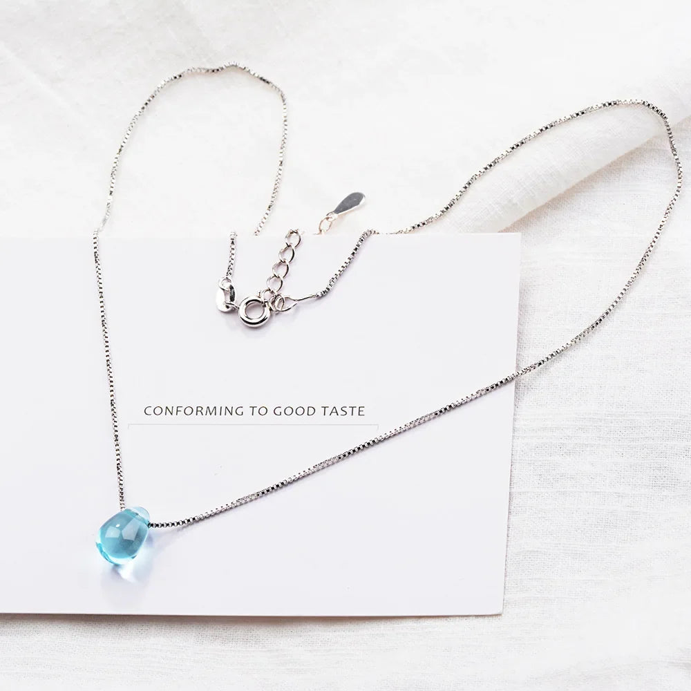 925 Sterling Silver Blue Lucky Crystal Pendants Necklaces For Women Vintage Luxury Jewelry Accessories Jewellery Trend 2024
