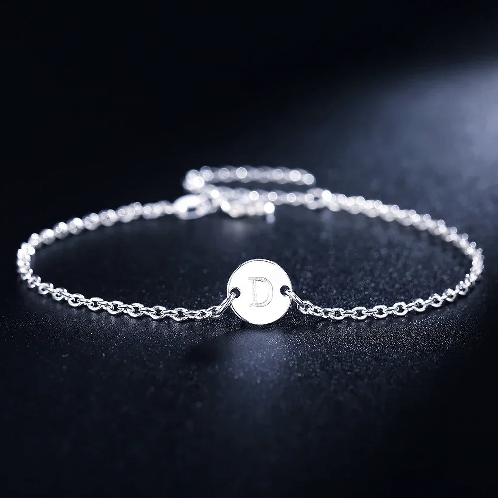 New trend 925 sterling Silver 26 letter cards Chain Bracelets for Women Fashion wedding Party fine Jewelry Christmas Gifts