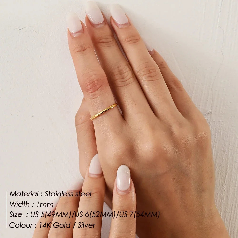 SUNIBI Minimalist Women's Stainless Steel Rings Thin Classic Combo Dome Stacking Steel Wedding Rings Gift Gold Color Jewelry