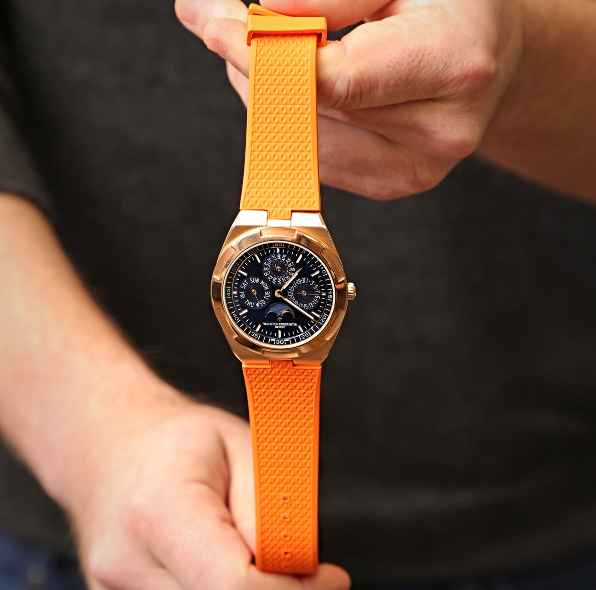 Tangerine Orange - Integrated Quick Release Rubber Watch Strap For Vacheron Constantin Overseas