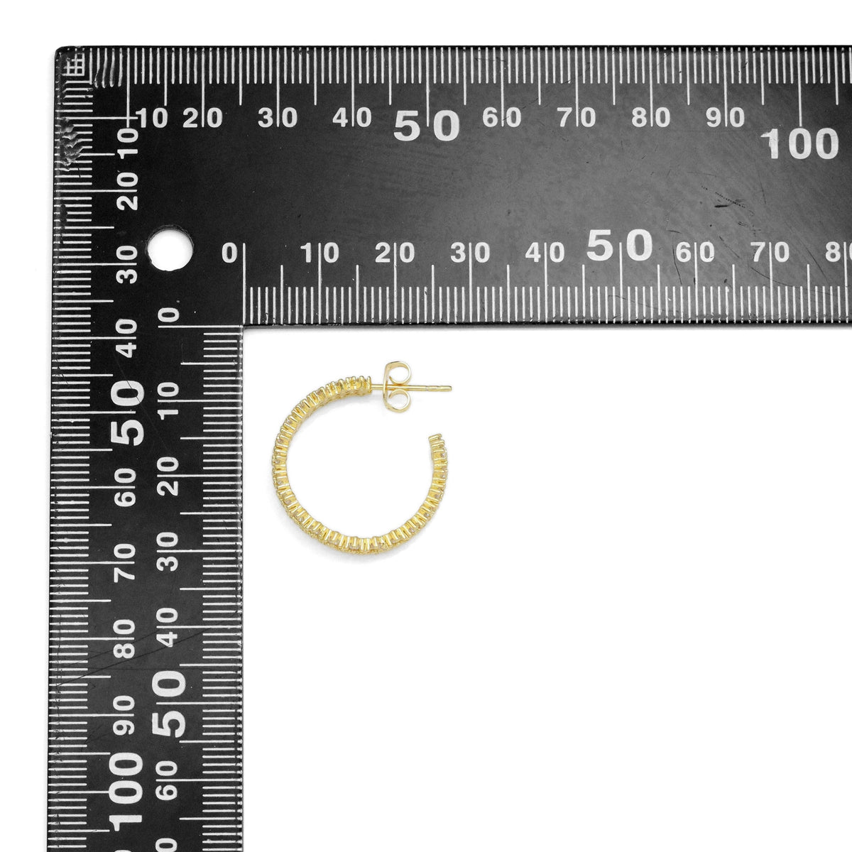 Diamond CZ Gold Silver Hoop Earrings, Sku#A192