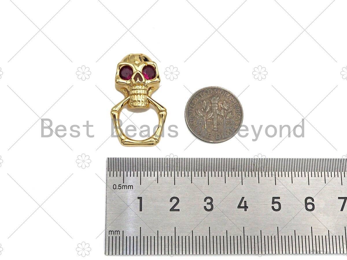 CZ Micro Pave Colorful Eye Skull Shape Pendant/Charm,Cubic Zirconia Charm, Necklace Bracelet Charm Pendant,29x13mm, Sku#LK261