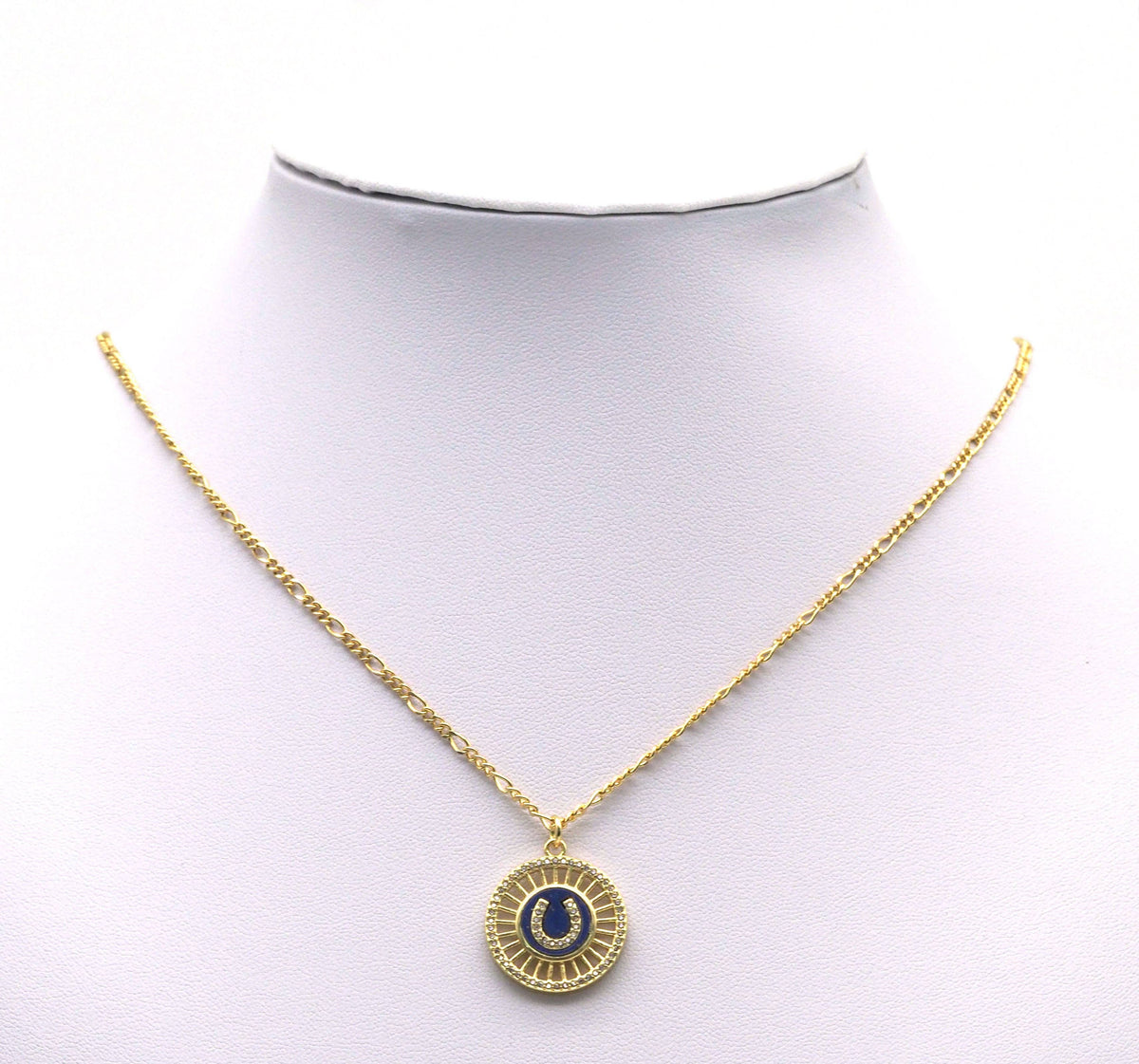 Gold CZ Horseshoe U Shape On Round Coin Charm, Sku#L695