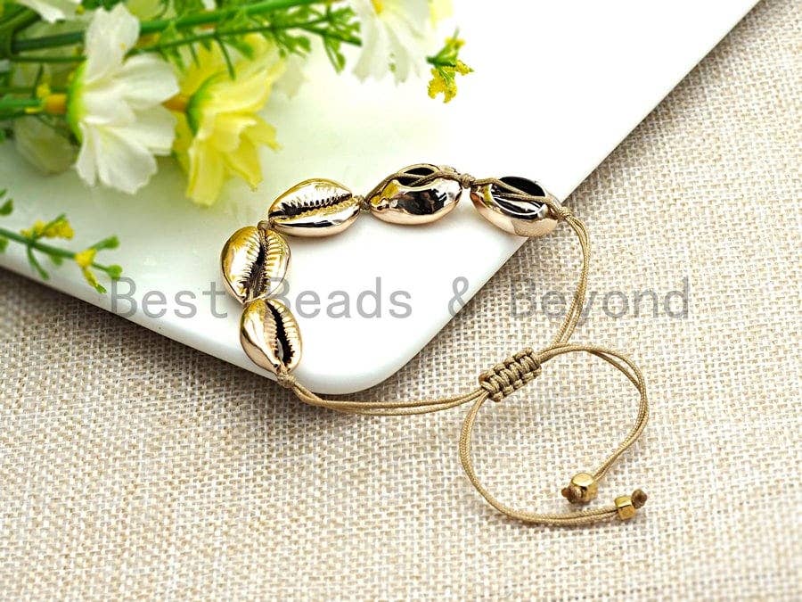 Gold/Silver/Rose Gold Cowrie bracelet with pull tie, Seashell bracelet,Beach bracelet Seashell jewelry ,SKU#V46