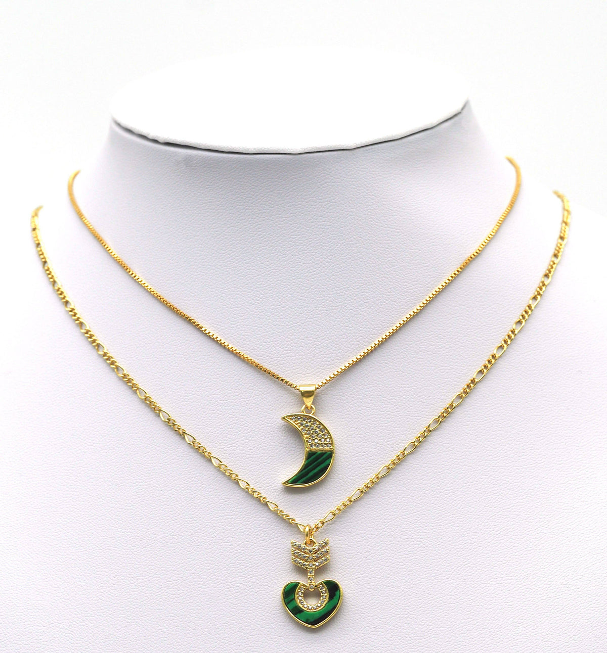 CZ Malachite Star Moon Heart Cross Charm, Sku#L667