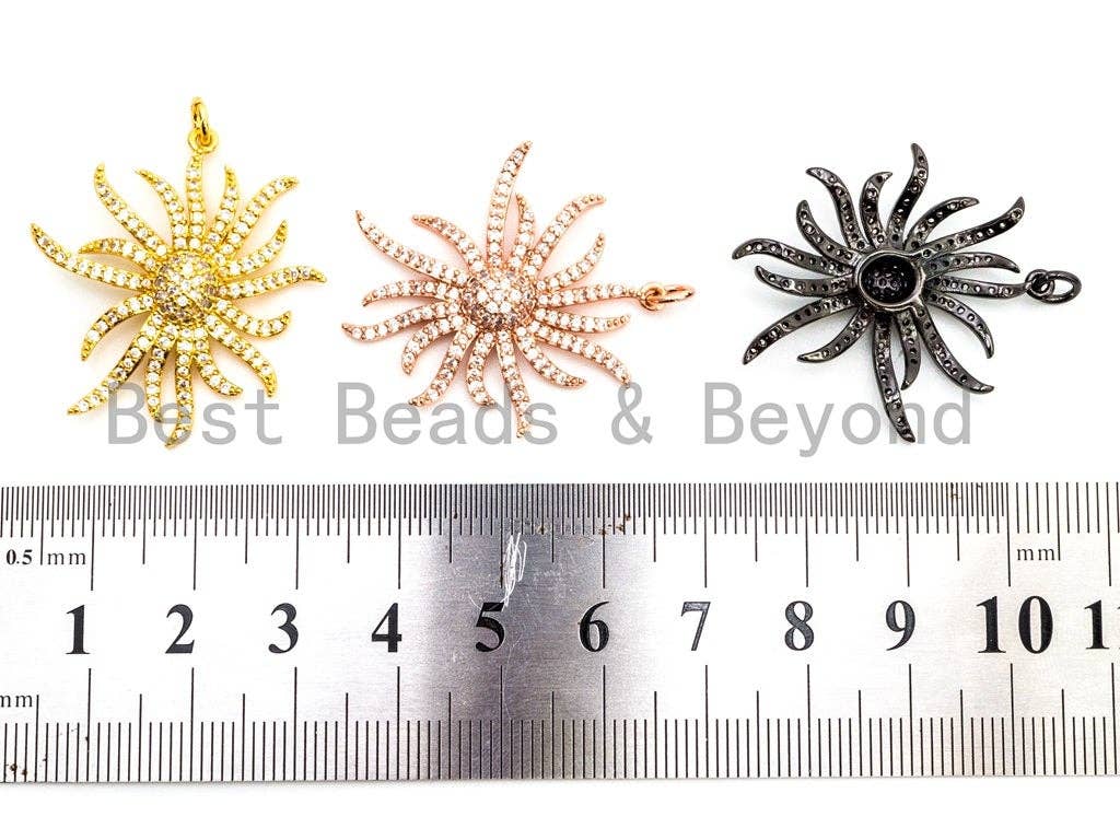 CZ Micro Pave Sunburst Pendant/Charm, Cubic Zirconia Pave Pendant, 30x32mm,sku#F352