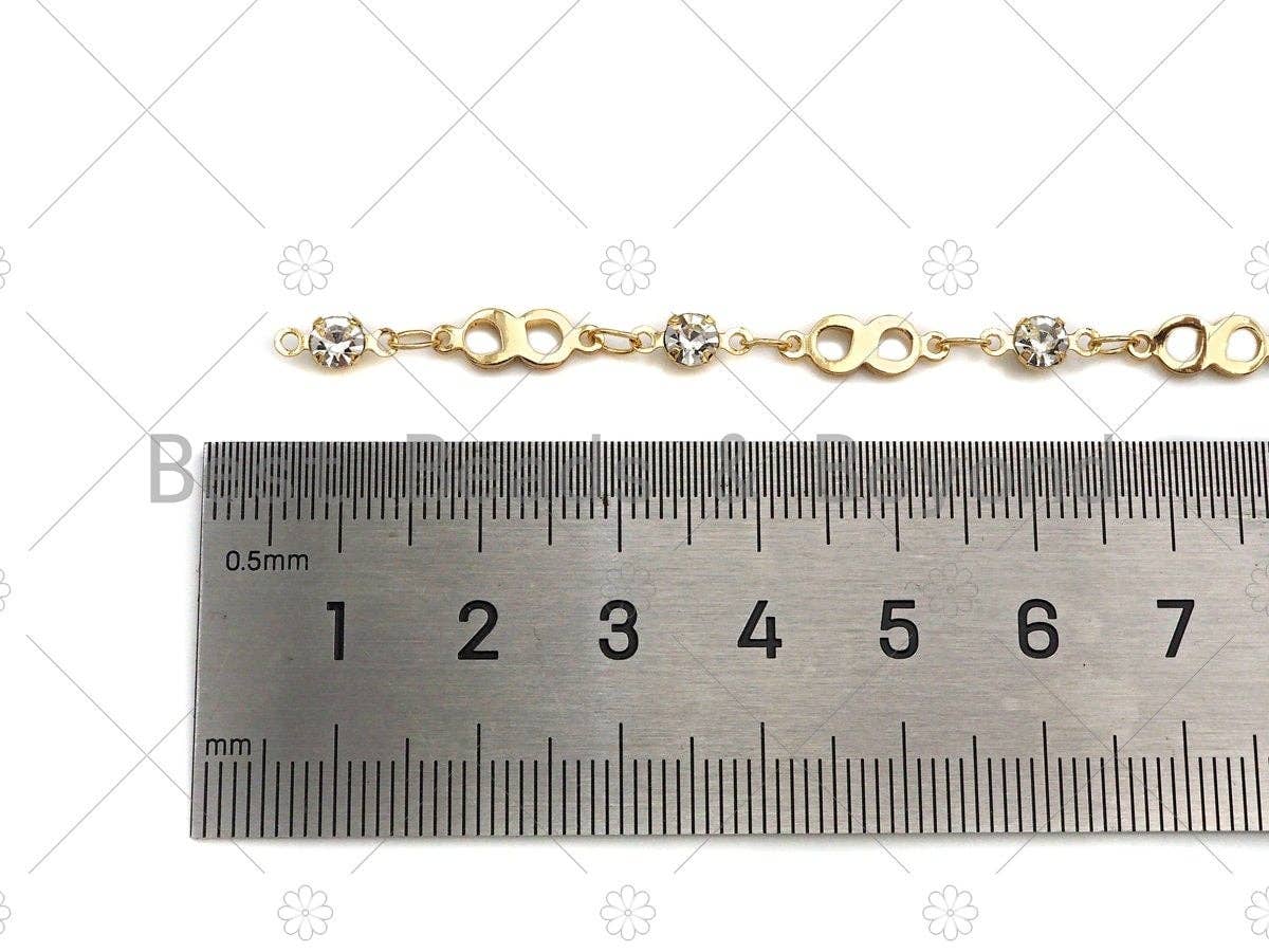 Dainty Infinity link Cubic Zirconia Chain, Chain Supplies, Bulk Chain for Rosary Necklace Bracelet Supply, 5x13mm,sku#M354
