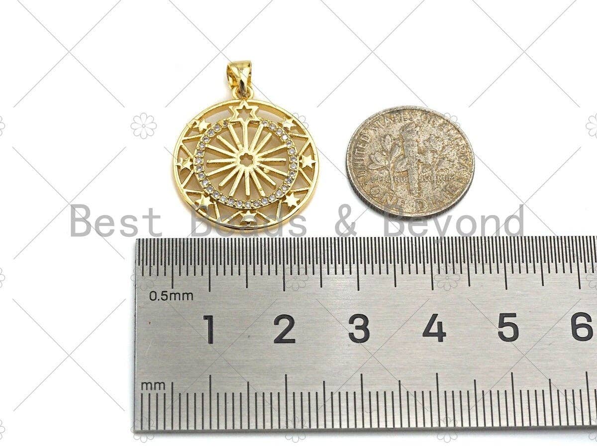 18k Shiny Gold Filigree Star Wheel Coin Charms, Sku#LK144