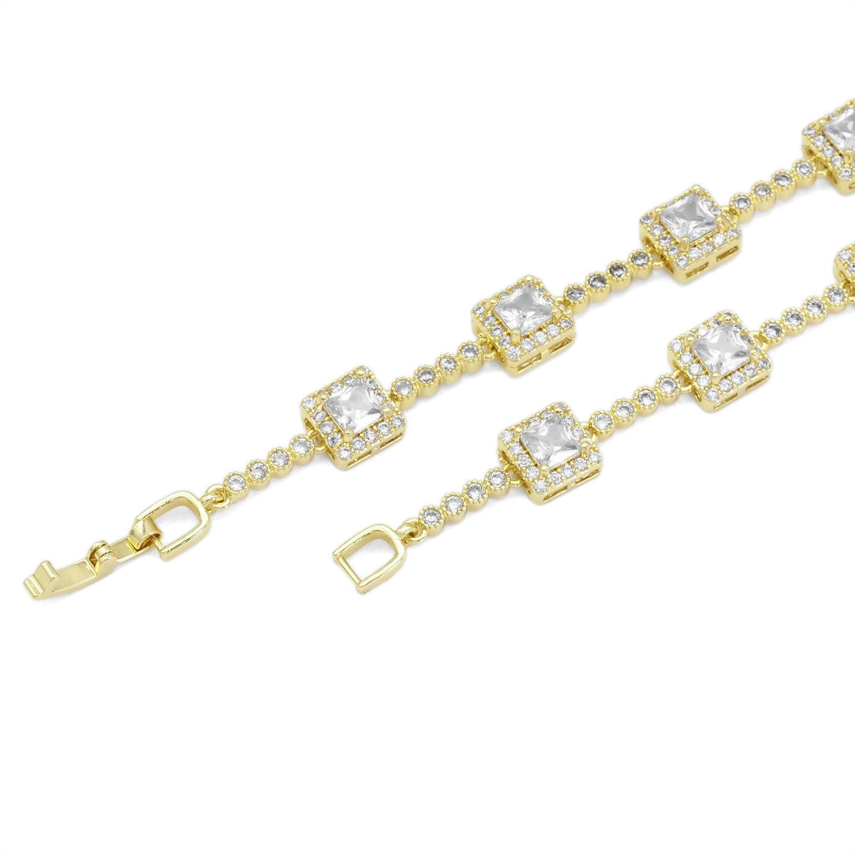Gold Silver Square CZ Link Statement Necklace, Sku#A116