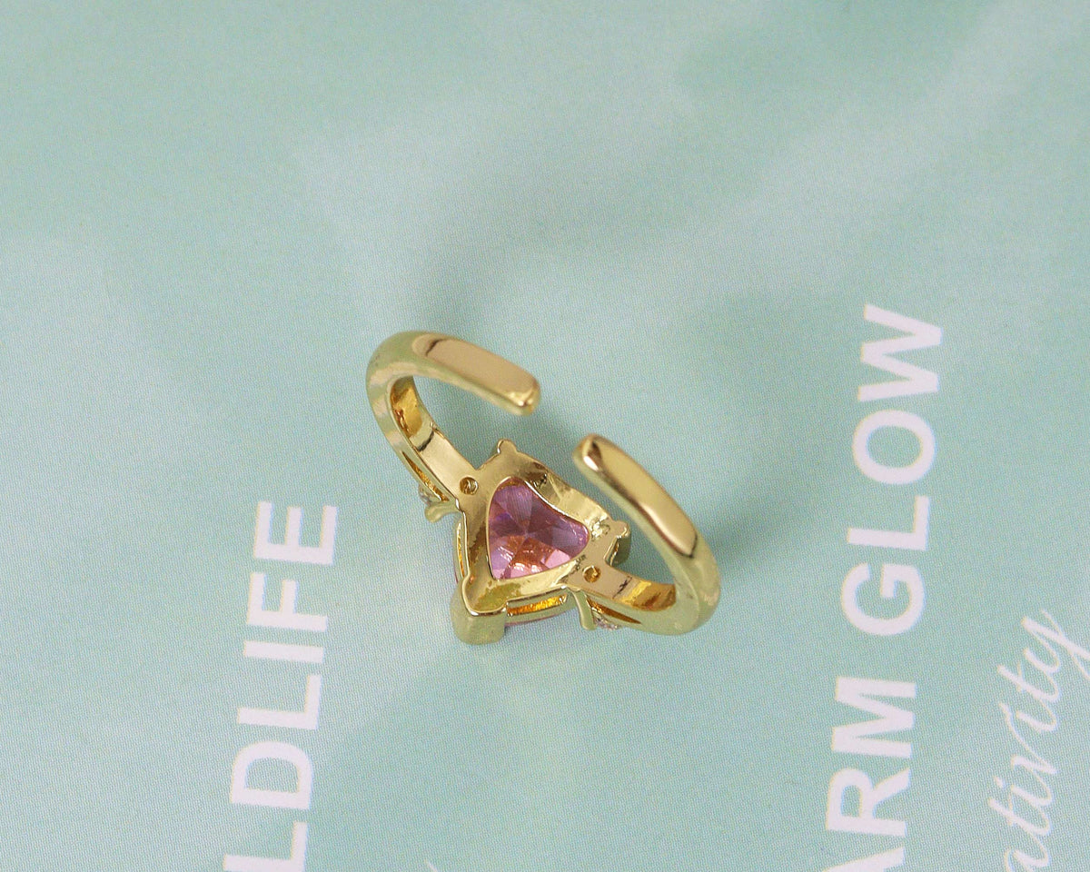 Heart Pink CZ Adjustable Ring, Sku#LK593
