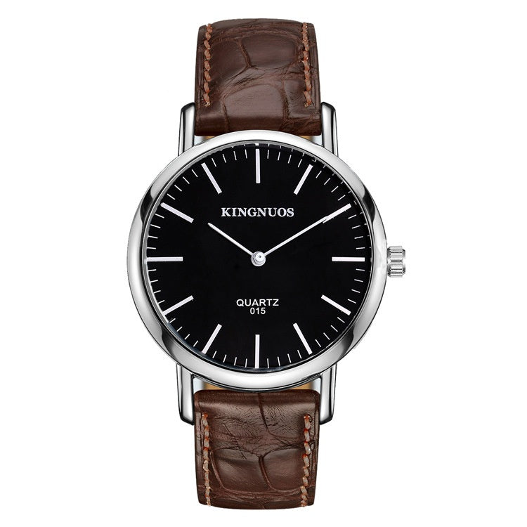 Stylish And Minimalist Two-hand Leather-strap Watch For Men And Women