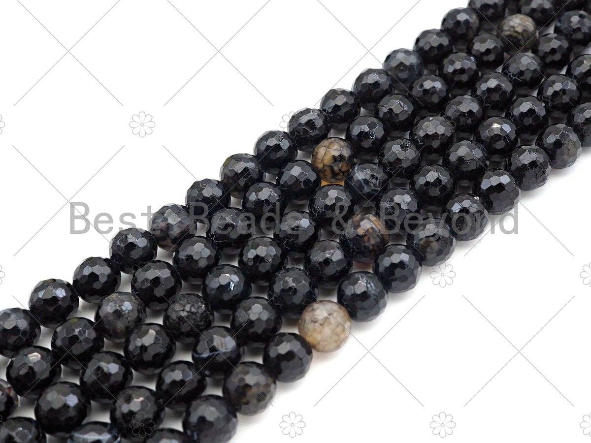 Speical Cut Black Round Faceted Fire Agate Beads, SKU#UA209c