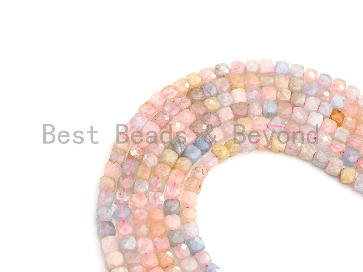 High Quality Natural Morganite Beads, 4mm Morganite Cube Faceted Beads, 16" Full strands, sku#U775